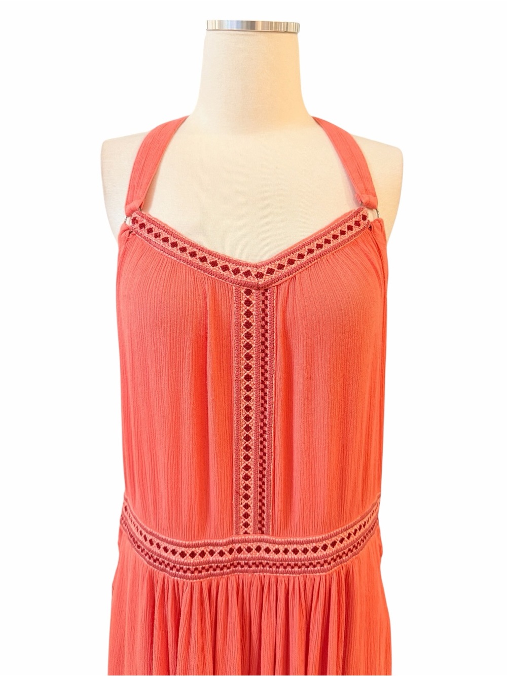RARE Free People Coral Sleeveless Boho embroidered Wide Leg Jumpsuit sz XS - Picture 4 of 15